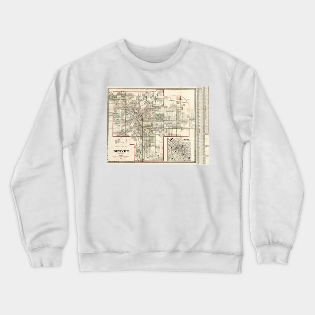 Vintage Map of Denver Colorado (1920) Crewneck Sweatshirt by Bravuramedia